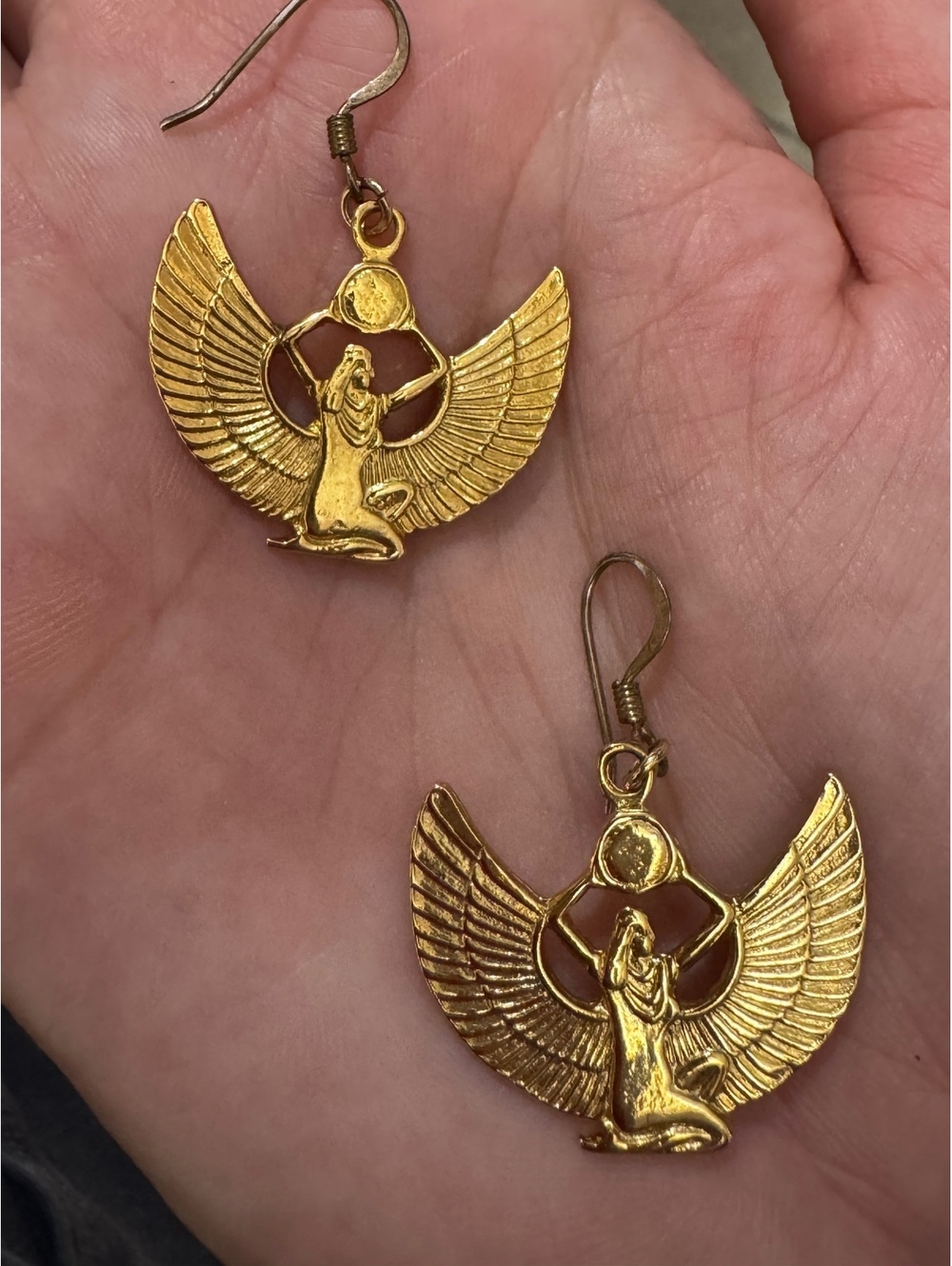 Vintage Winged Goddess Isis Earrings stamped .925